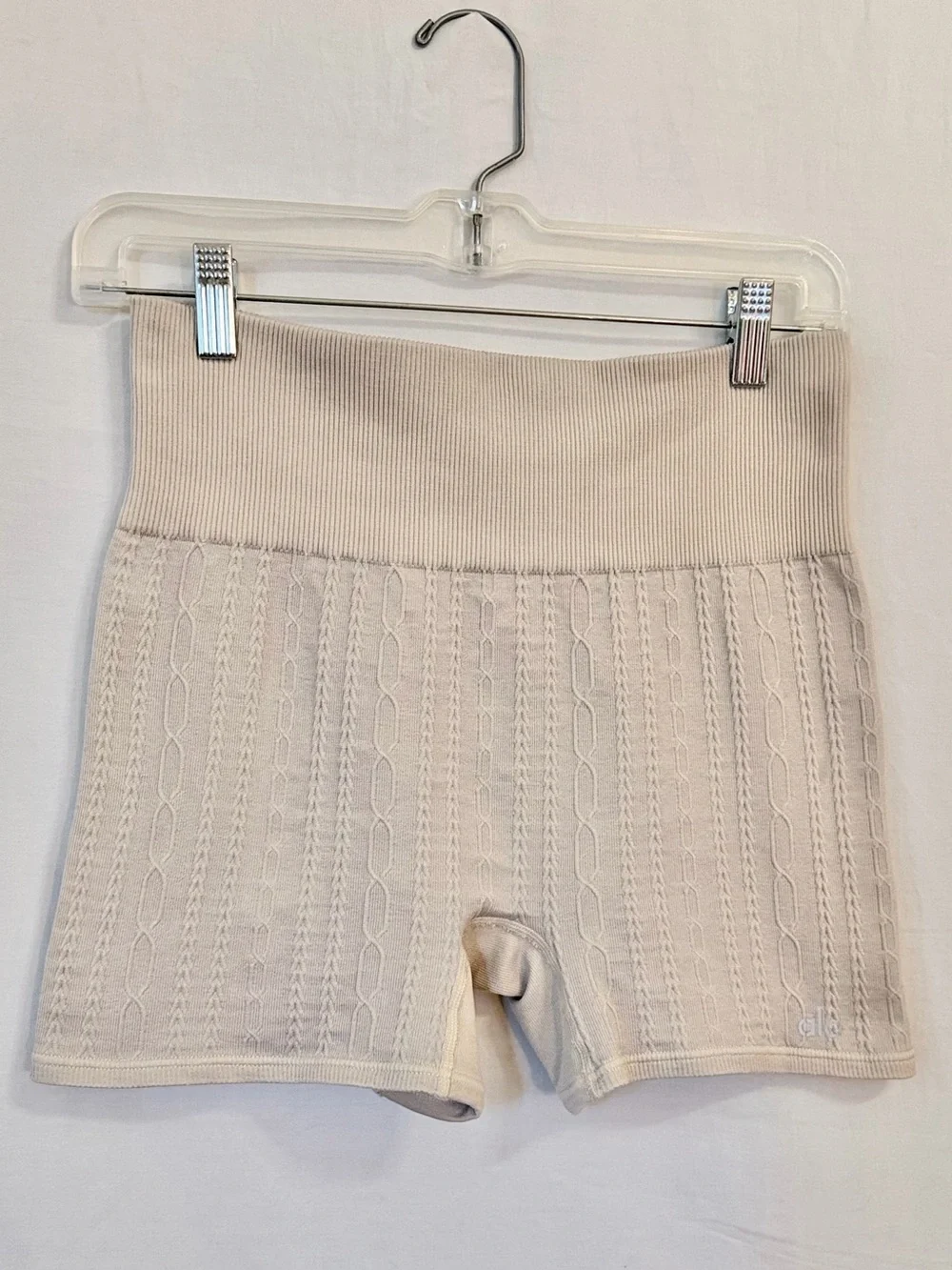 Alo Yoga Cream Cable Knit Biker Shorts High Waist Balletcore Cozy Activewear